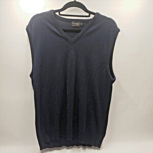 Merino Wool Men Large Sweater Vest Braga Collection 100% Merino Wool Navy Blue